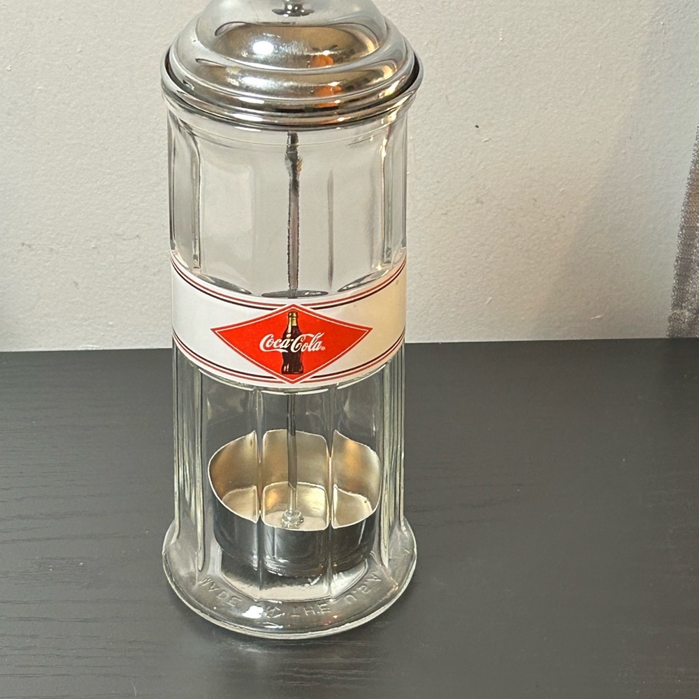 Coca Cola Glass Straw Holder with Silver Top